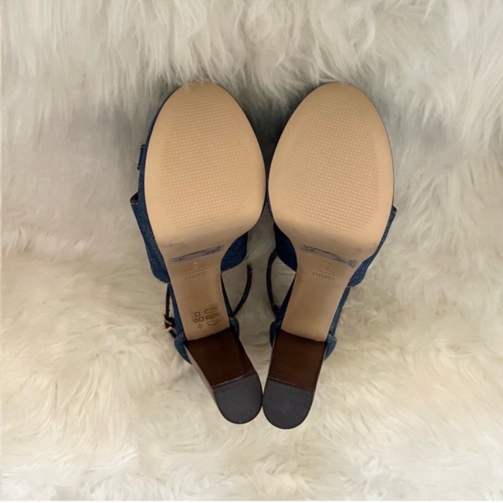 New! Schutz Latifah Denim Platform Block Heel Sandals in Blue - Picture 10 of 12
